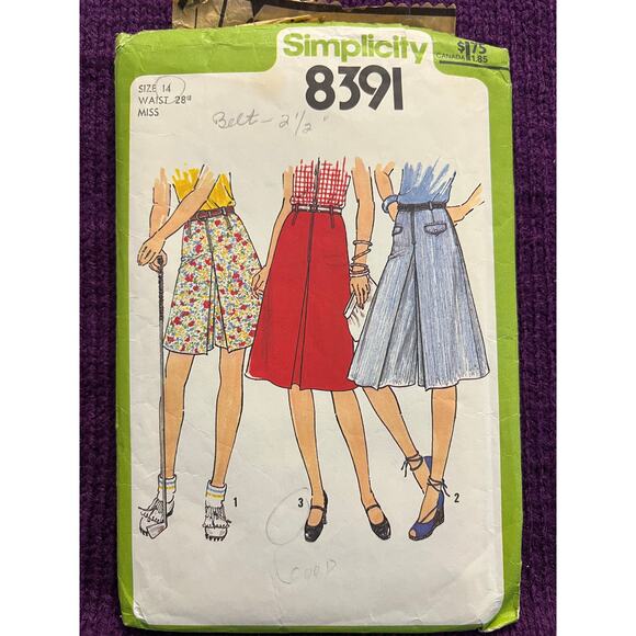 Simplicity 8391 Sewing pattern Culottes 1970s size 14 - Picture 1 of 6